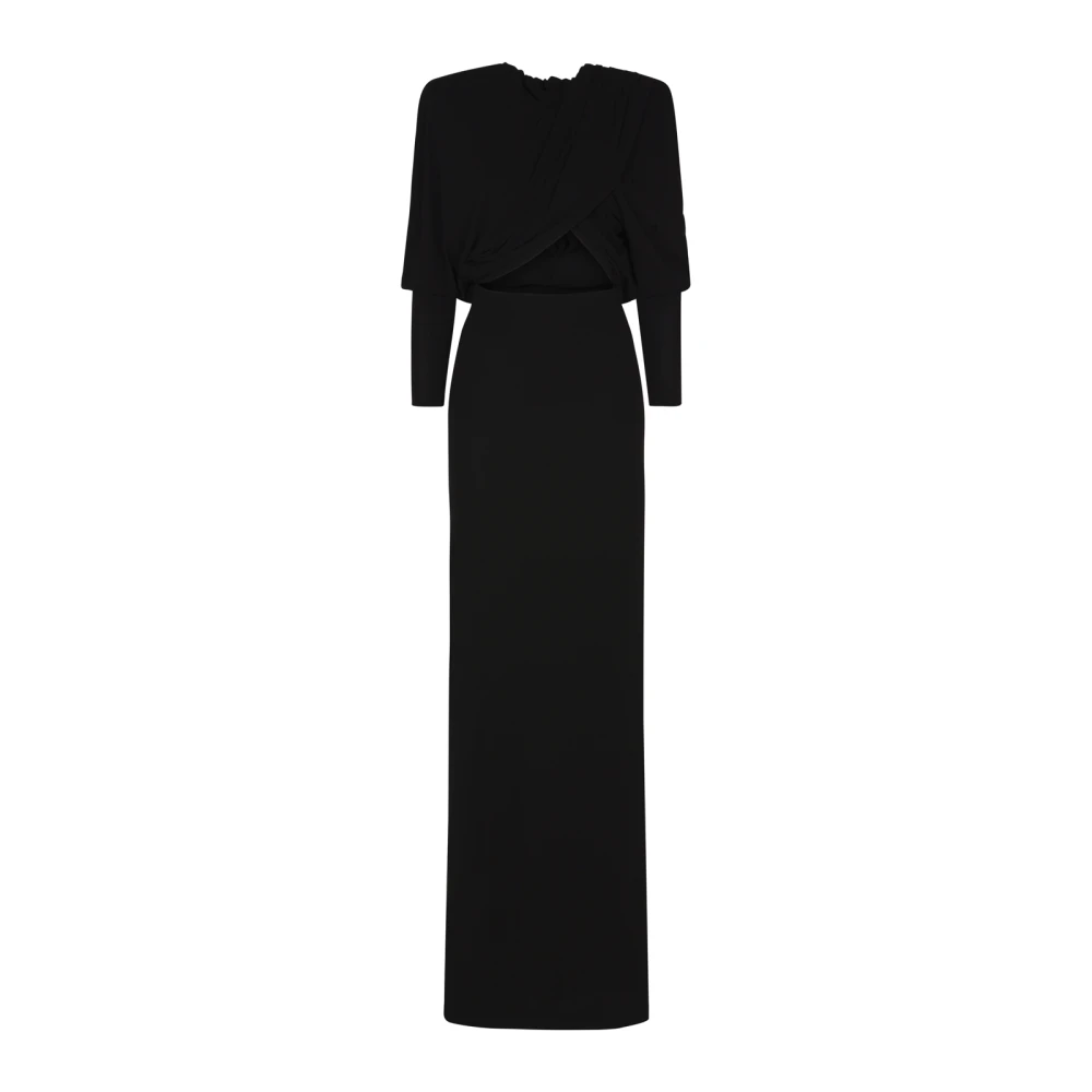 Saint Laurent Zwarte jurk met capuchon en draperie Black Dames
