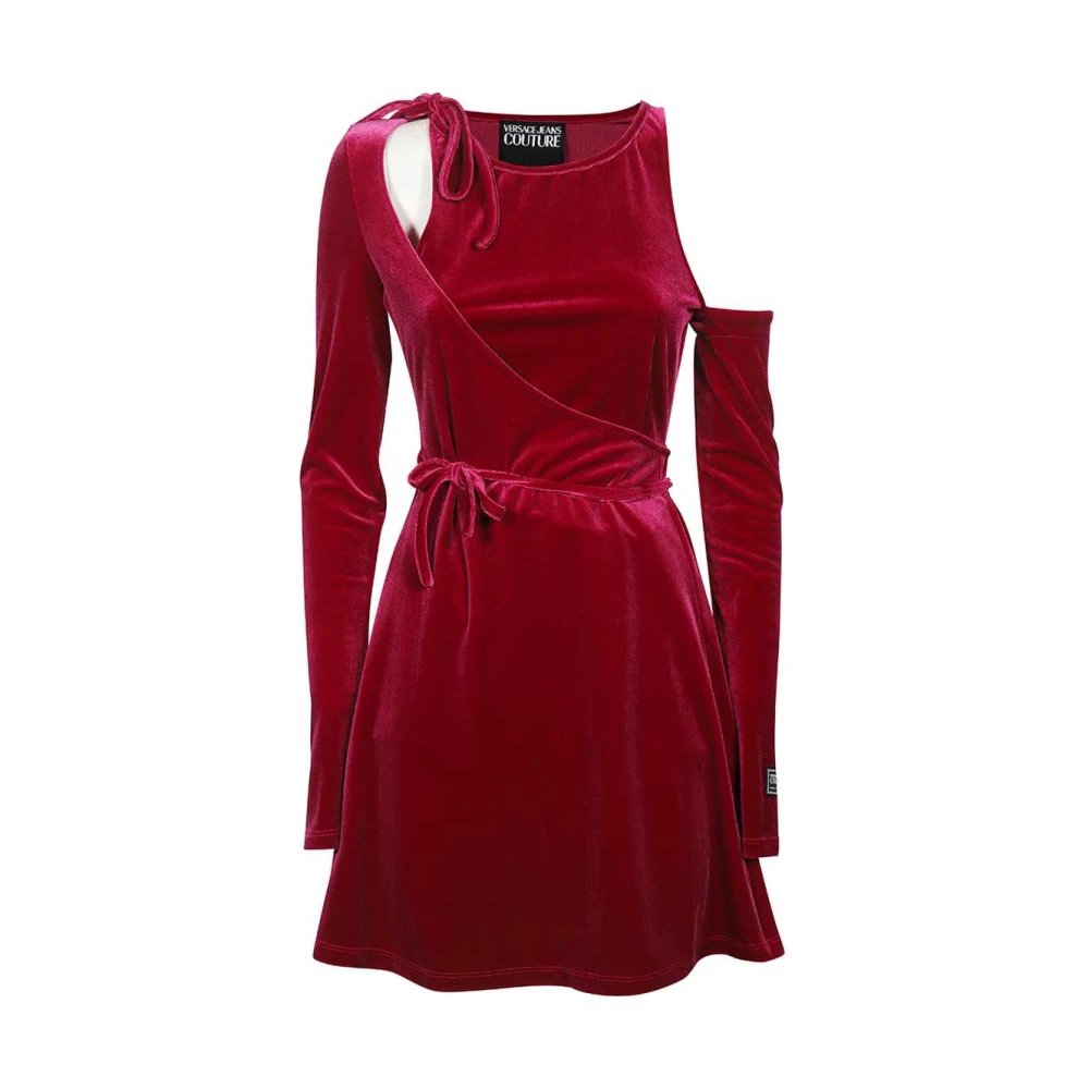 Versace Jeans Couture Fluwelen Jurk met Uitgesneden Details Red Dames