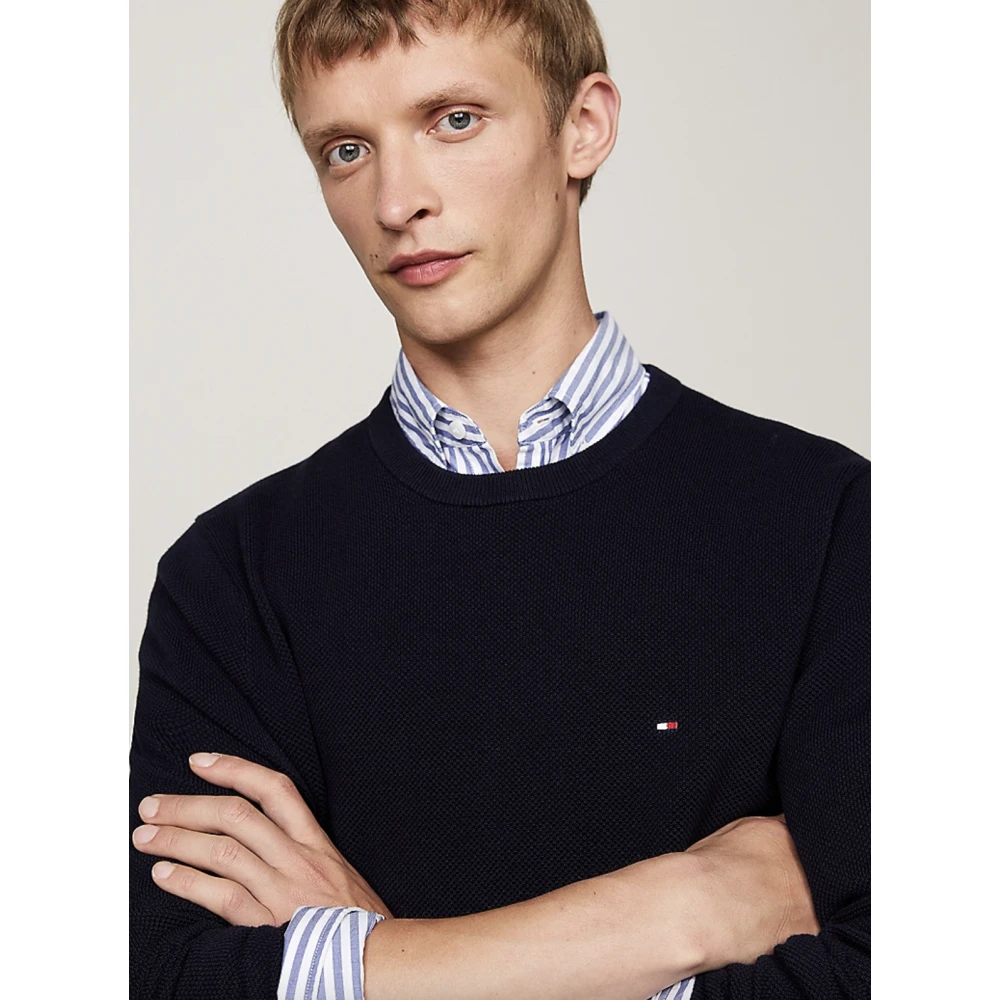 Tommy Hilfiger Essentiële Structuur Ronde Hals Trui Blue Heren