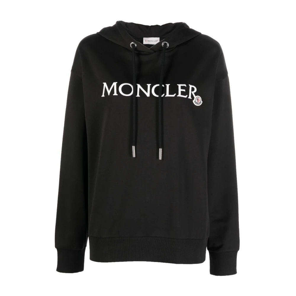 Moncler Zwarte Logo Katoenen Hoodie Sweater Black Dames