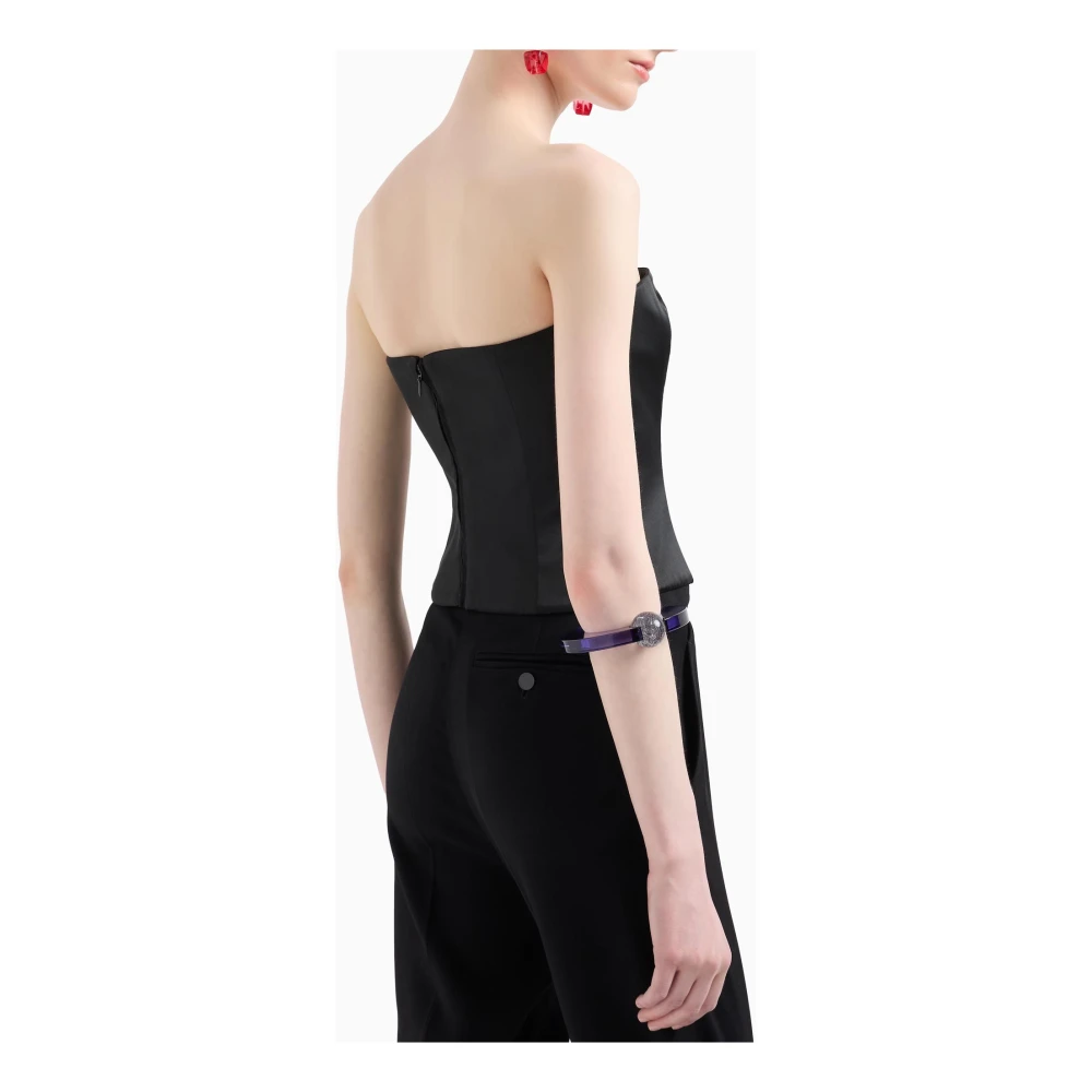 Emporio Armani Zwarte Satijnen Top met Ritssluiting Black Dames