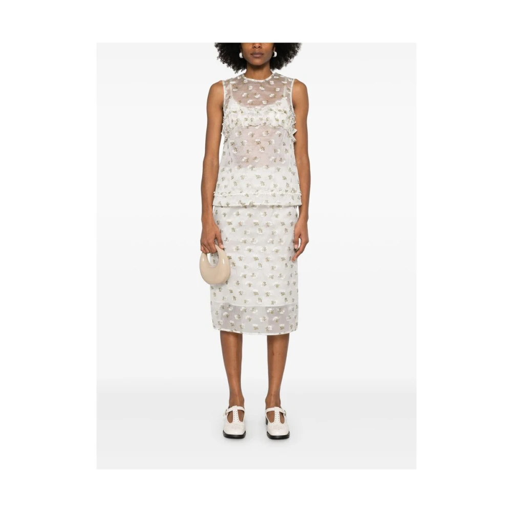 Cecilie Bahnsen Bloemen Geborduurde Witte Rok White Dames