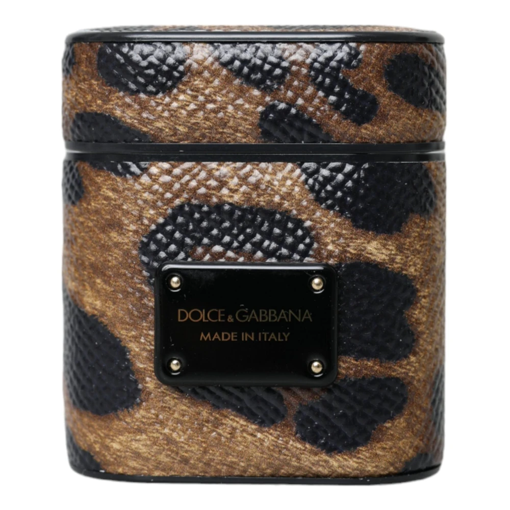 Dolce & Gabbana Unisex Brown Leopard Calf Leather Airpods Case