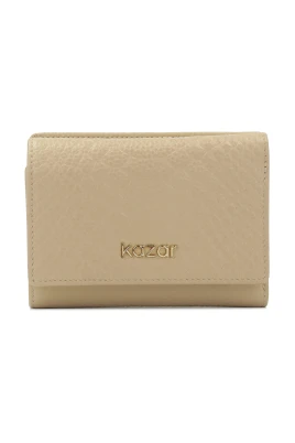 Kompakt beige plånbok med präglat mönster
