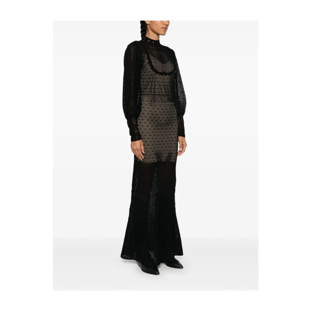 Twinset Elegante Zwarte Kant Jurk Black Dames