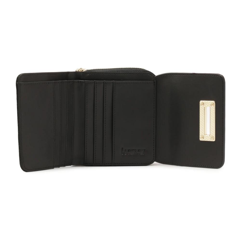 Kazar Kleine leren portemonnee met metalen sluiting Black Dames
