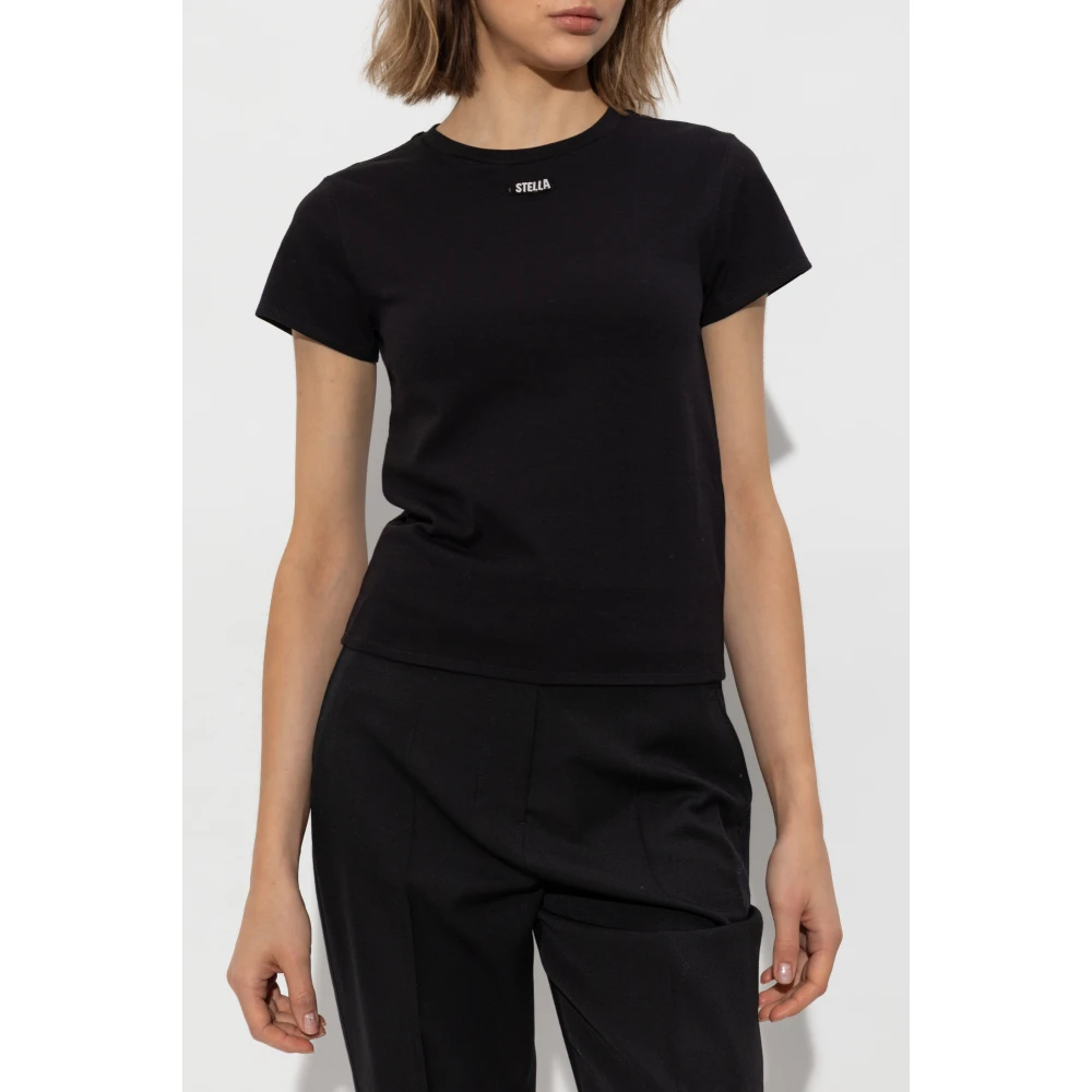 Stella Mccartney T-shirt met logo-vormige applicatie Black Dames