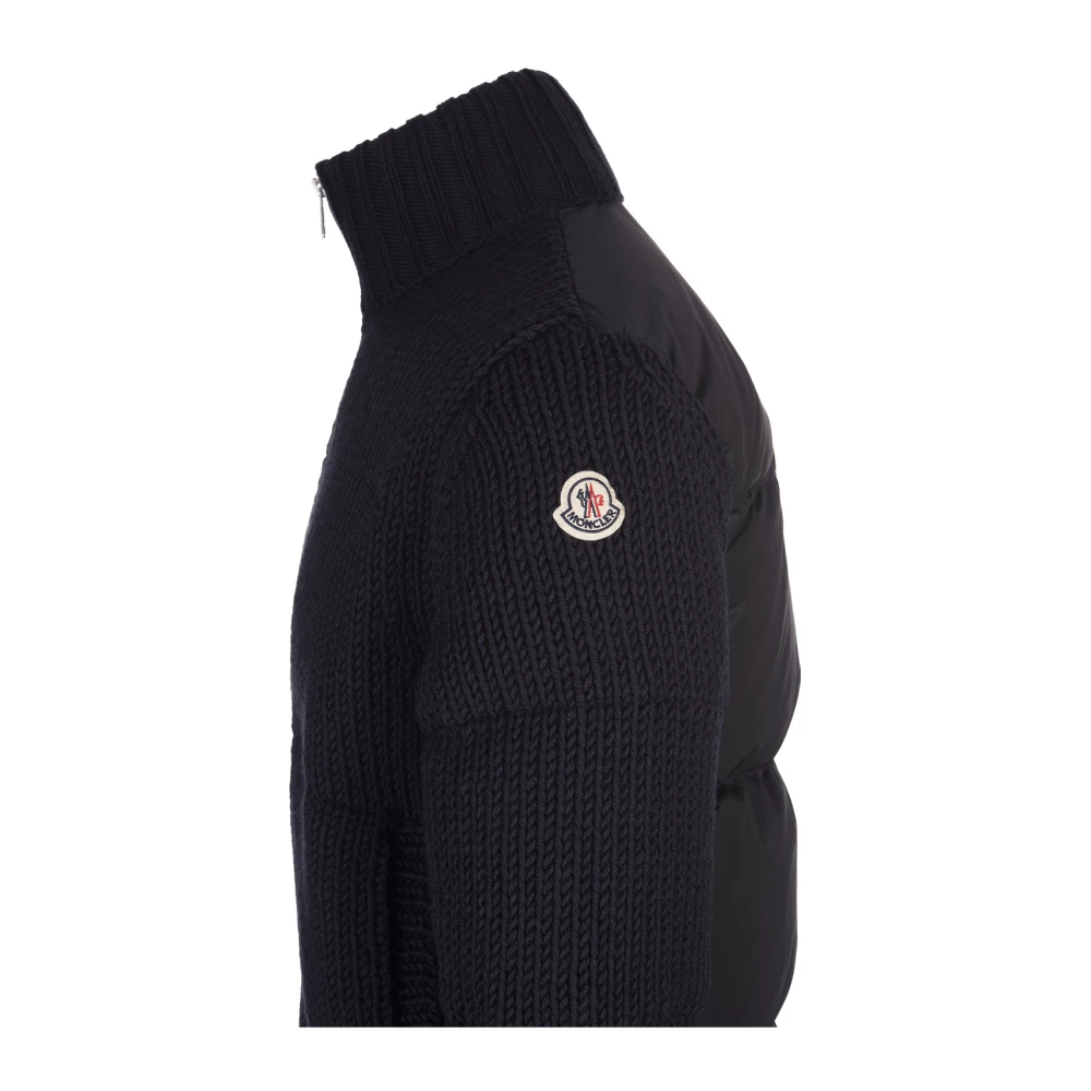Moncler Blauwe Gewatteerde Vest Wol Rits Blue Heren