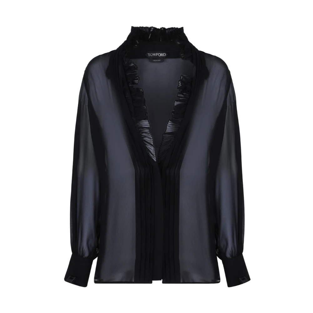 Tom Ford Sidens V-ringad Blus i Svart Black, Dam