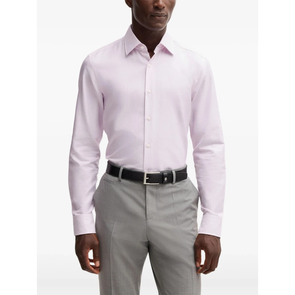 Hugo Boss Slim Fit Katoenen Overhemd Designers code Pink Heren