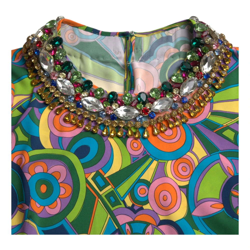Dolce & Gabbana Geometrische Zijden Mini Jurk met Kristalversieringen Multicolor Dames