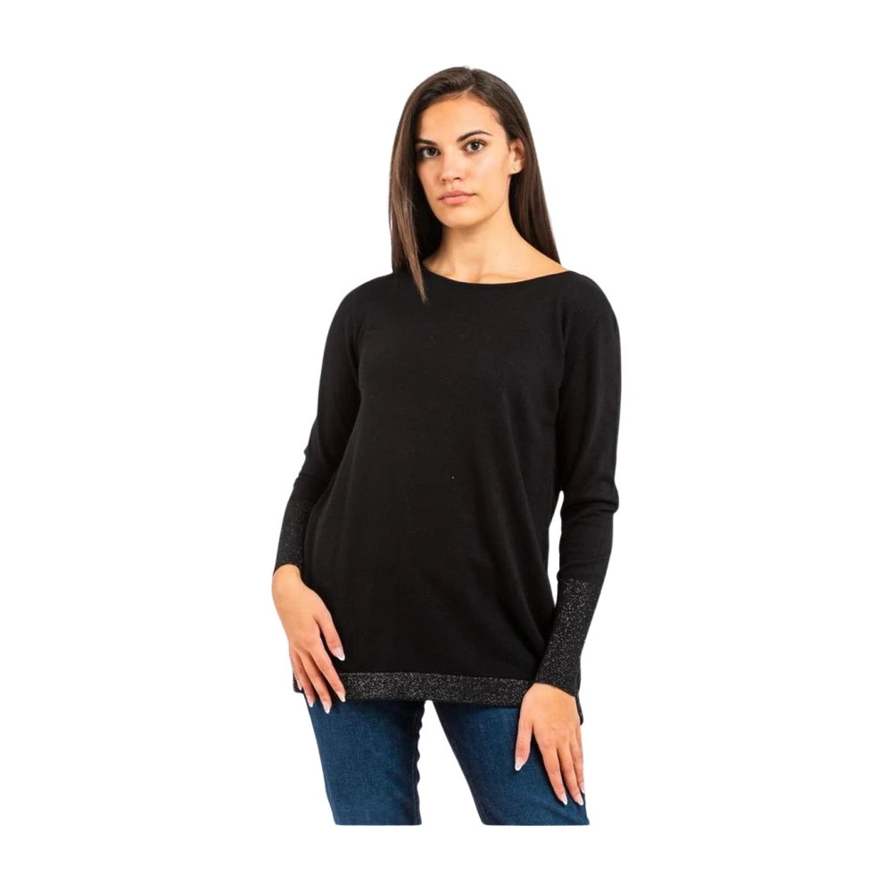 Gas Women's Black Round-Neck Knitwear, Xs, Cotton Crewneck Sweatshirt