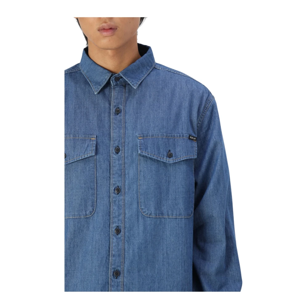 Replay Lange mouwen shirt Blue Heren