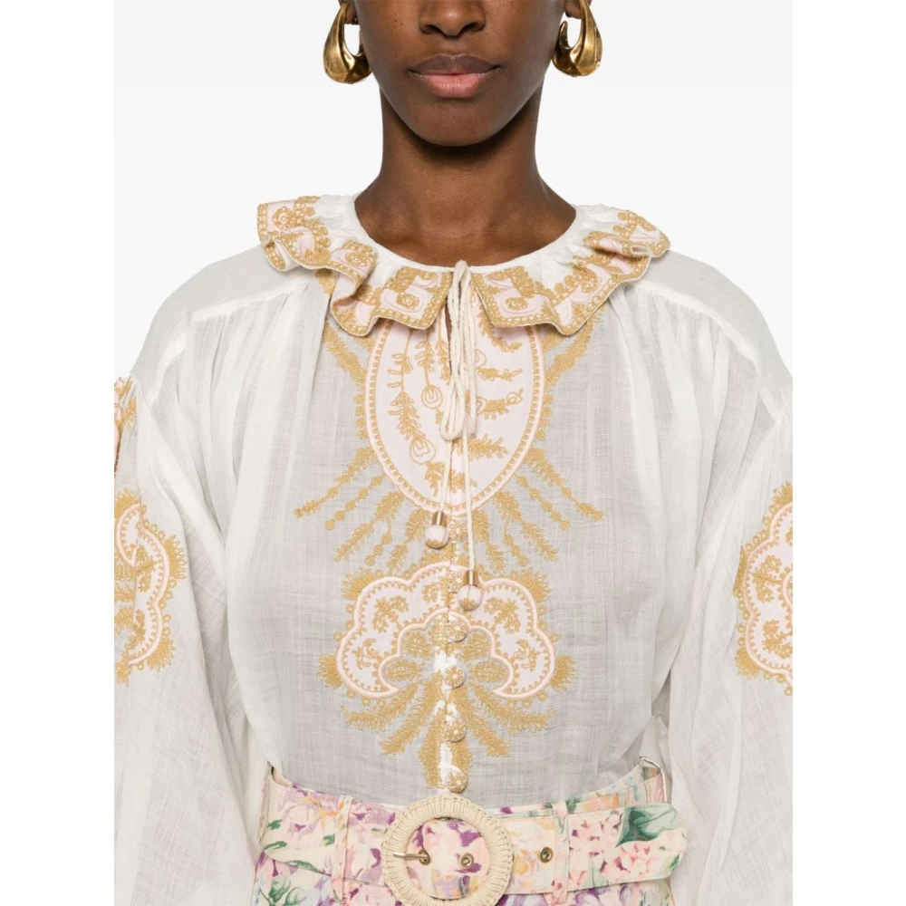 Zimmermann Bloemenprint witte blouse met ruches White Dames
