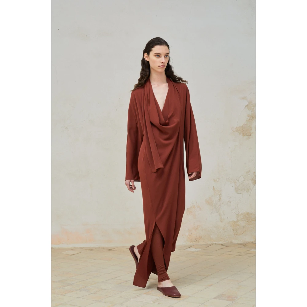 Cortana Zijden Kimono Stijl Lange Jurk Bordeaux Red Dames