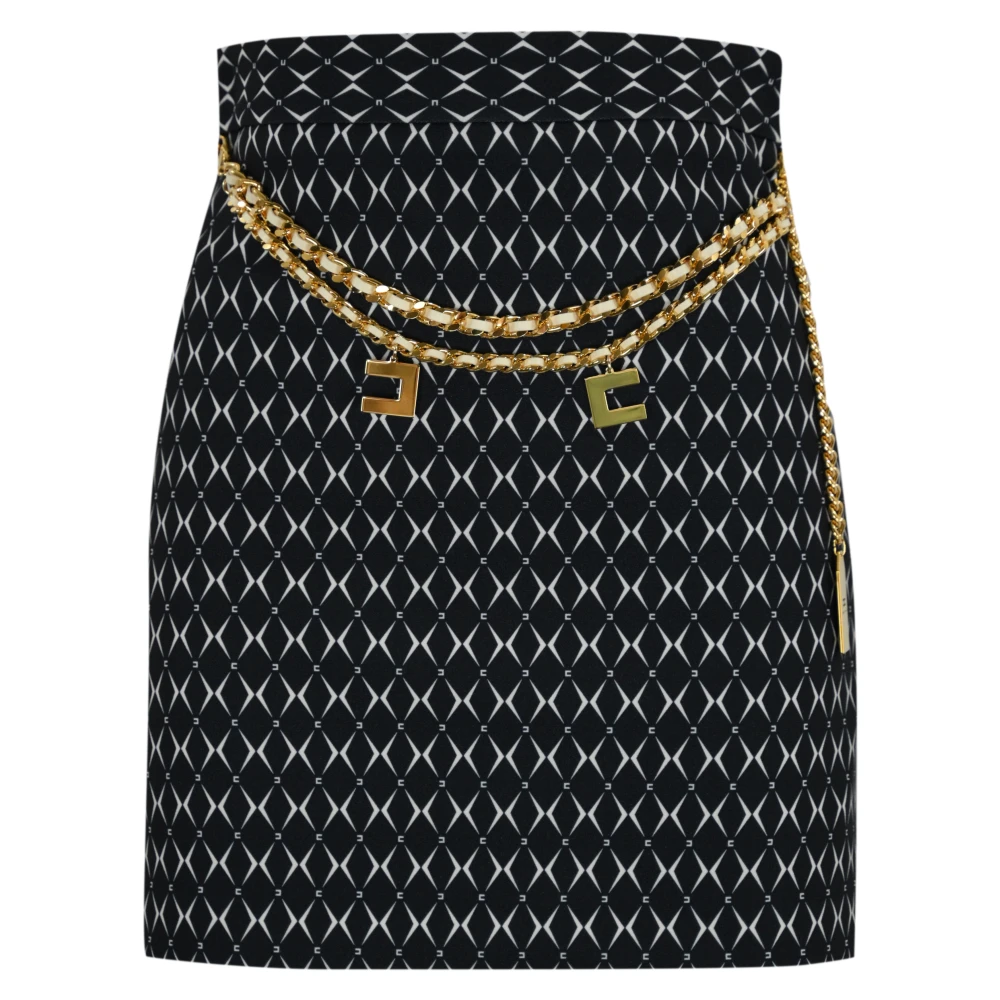 Elisabetta Franchi Ketting Mini Rok Dubbele Crepe Slim Fit Blue Dames