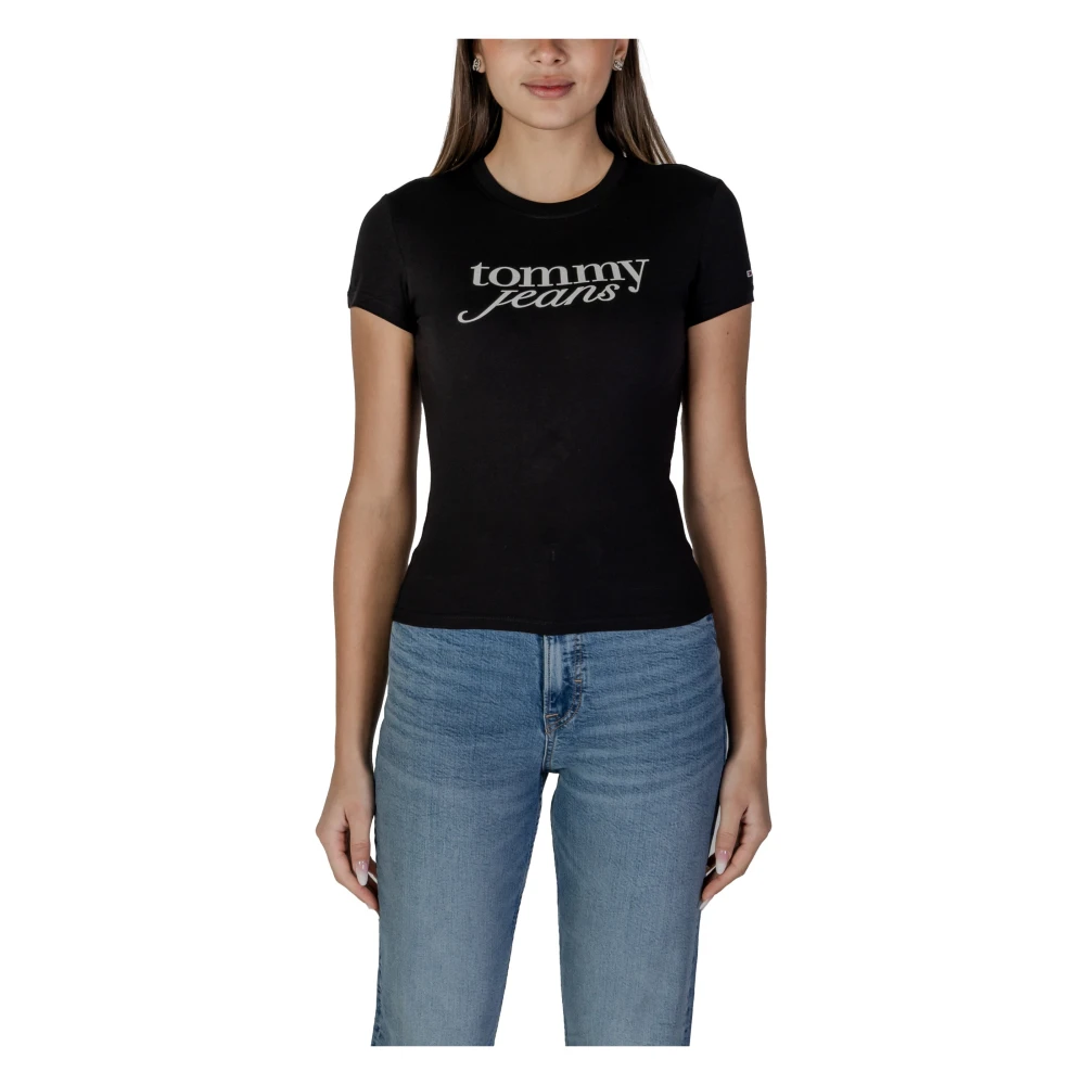 Tommy Jeans Zwart Logo Print Katoenen T-shirt Black Dames