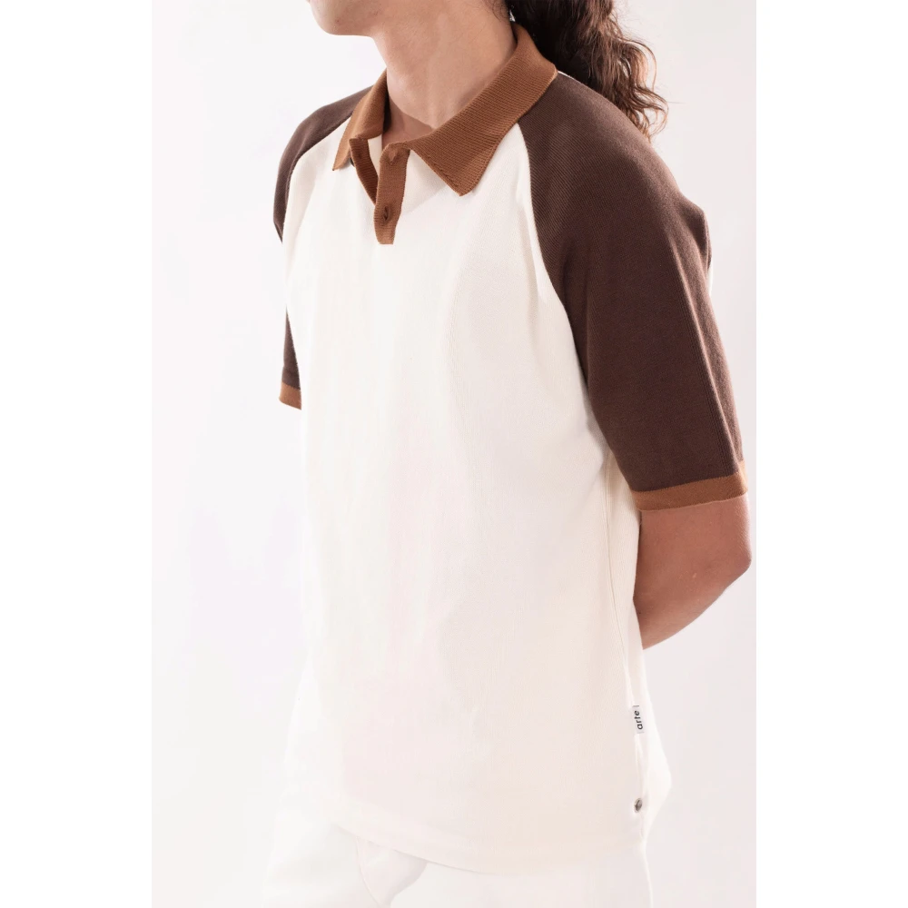 Arte Antwerp Gebreid Baseball Polo Shirt in Crème Bruin White Heren
