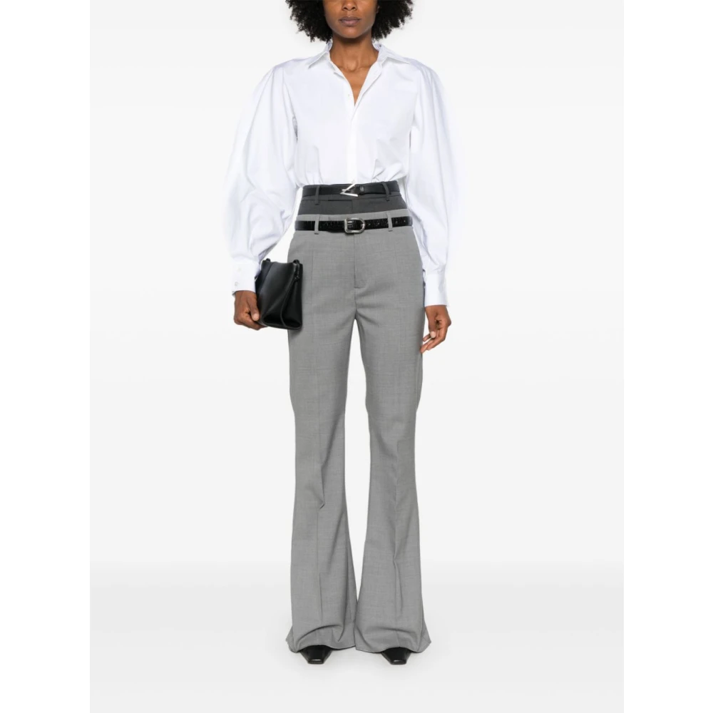SPORTMAX Flared Leg Wool Trousers in Grey Gray Dames