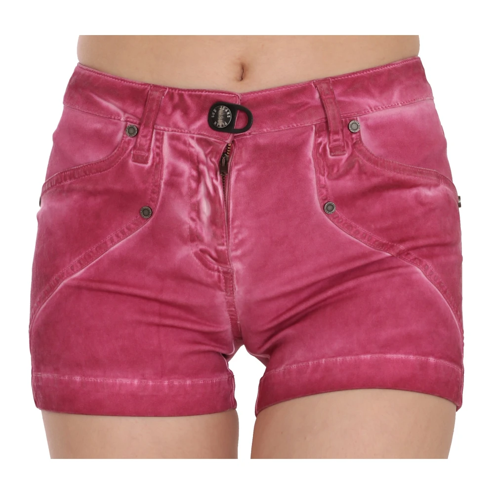 Plein Sud , Denim Shorts, Female, Pink, 3XS, Mid Waist Mini Denim Shorts