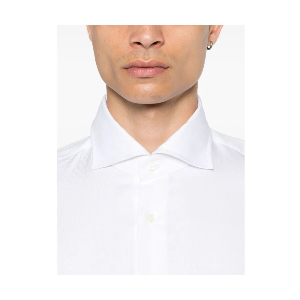 Mazzarelli Witte Katoenen Overhemd Cutaway Kraag White Heren