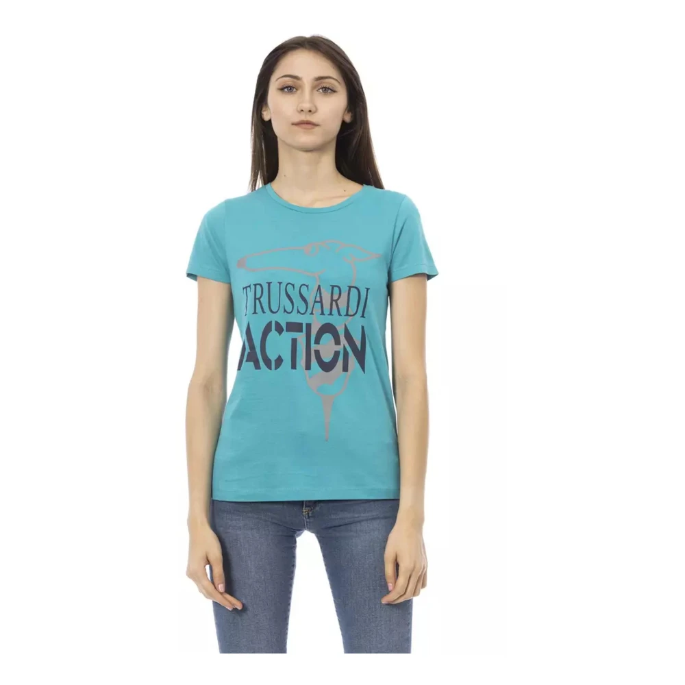Trussardi Women's Blue Light Cotton T-Shirt With Front Print - T-Shirts - Xl- Tops