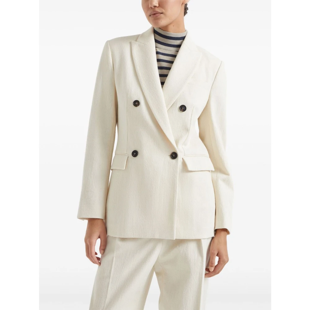 BRUNELLO CUCINELLI Dubbelbreasted katoen en wol blazer Beige Dames