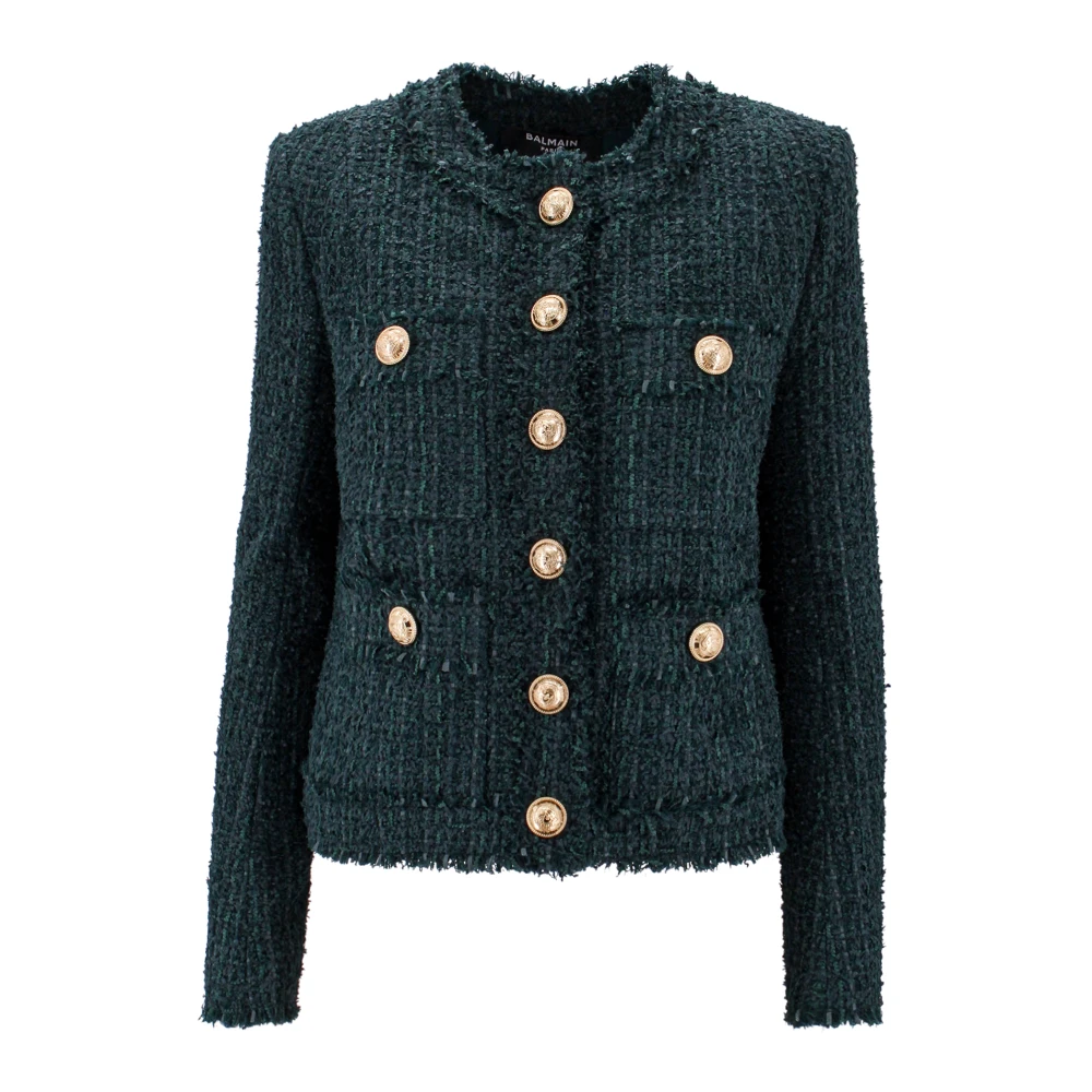 Balmain Groene Tweed Blazer met Testa di Leone-knopen Green Dames