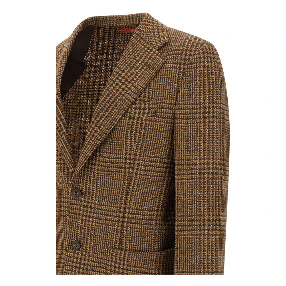 Fay Bruine Wollen Blazer Houndstooth Patroon Brown Heren