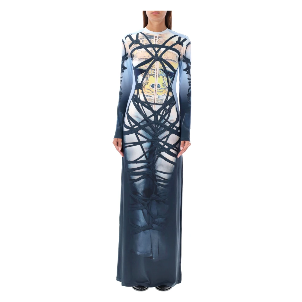 Y Project Blauw Zwart Bondage Print Lange Jurk Multicolor Dames
