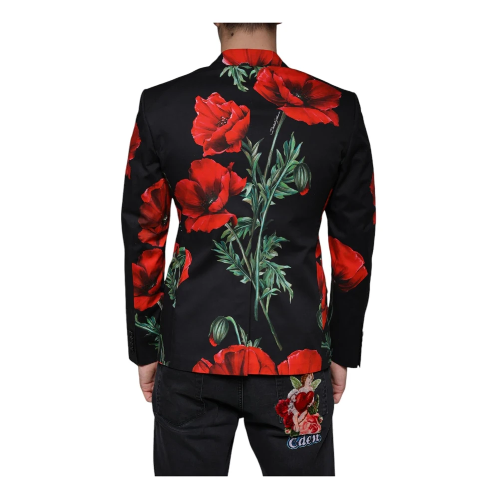 Dolce & Gabbana Zwarte Bloemenblazer met Slim Fit Multicolor Heren