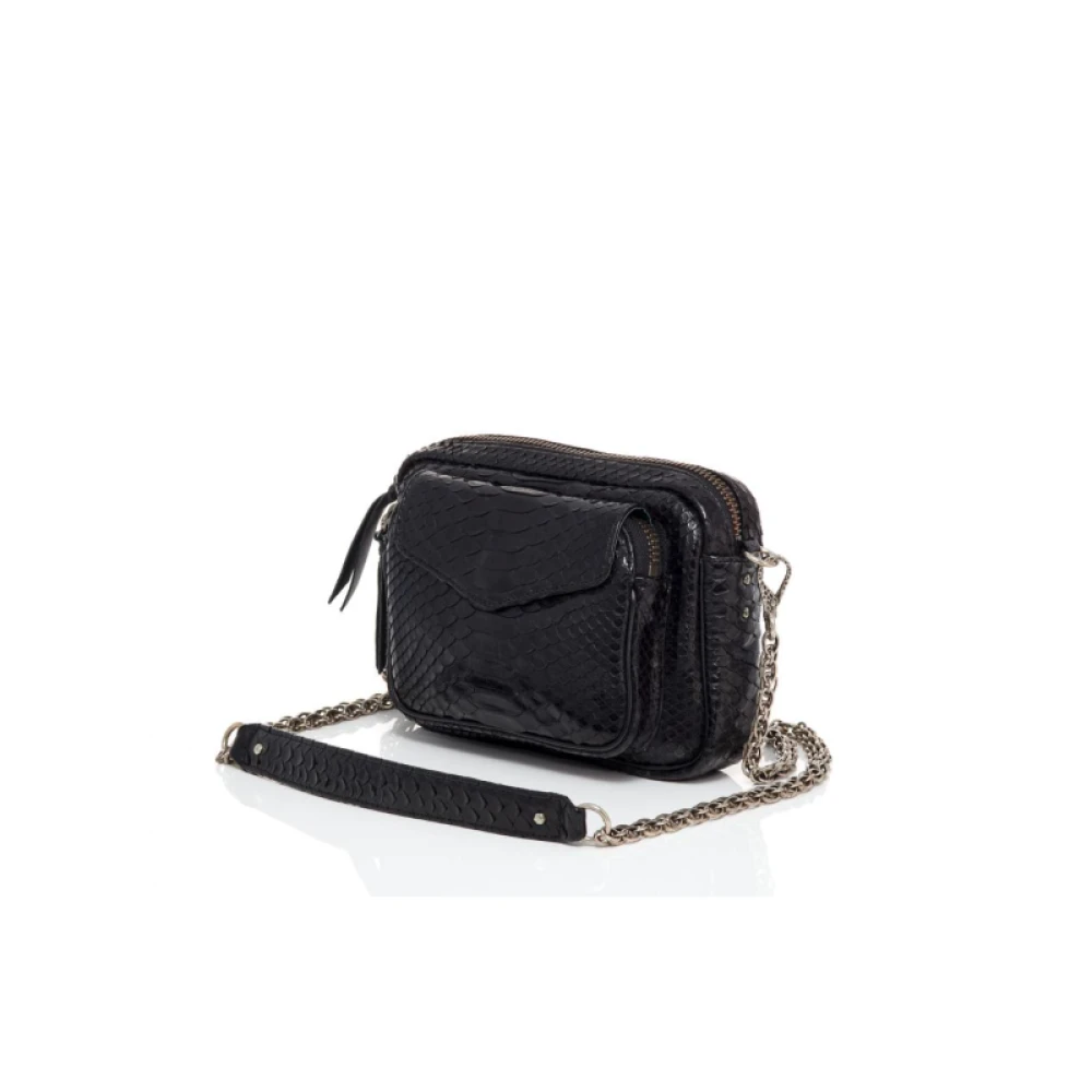 Claris Virot Python Zwarte Schoudertas met Zilveren Ketting Black Dames