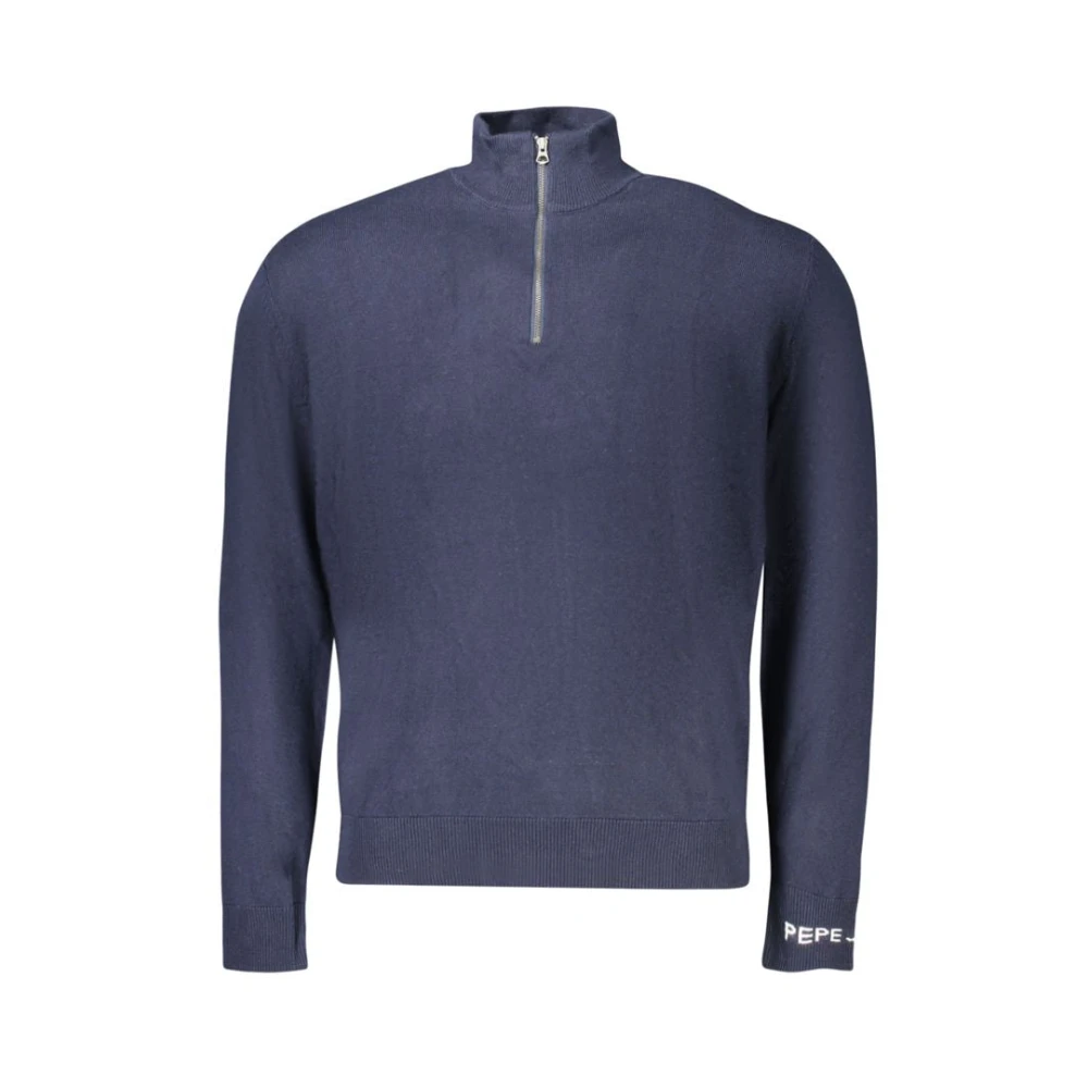 Pepe Jeans Men's Blue Turtlenecks, M, Cotton Embroidered Jumper Half Zip