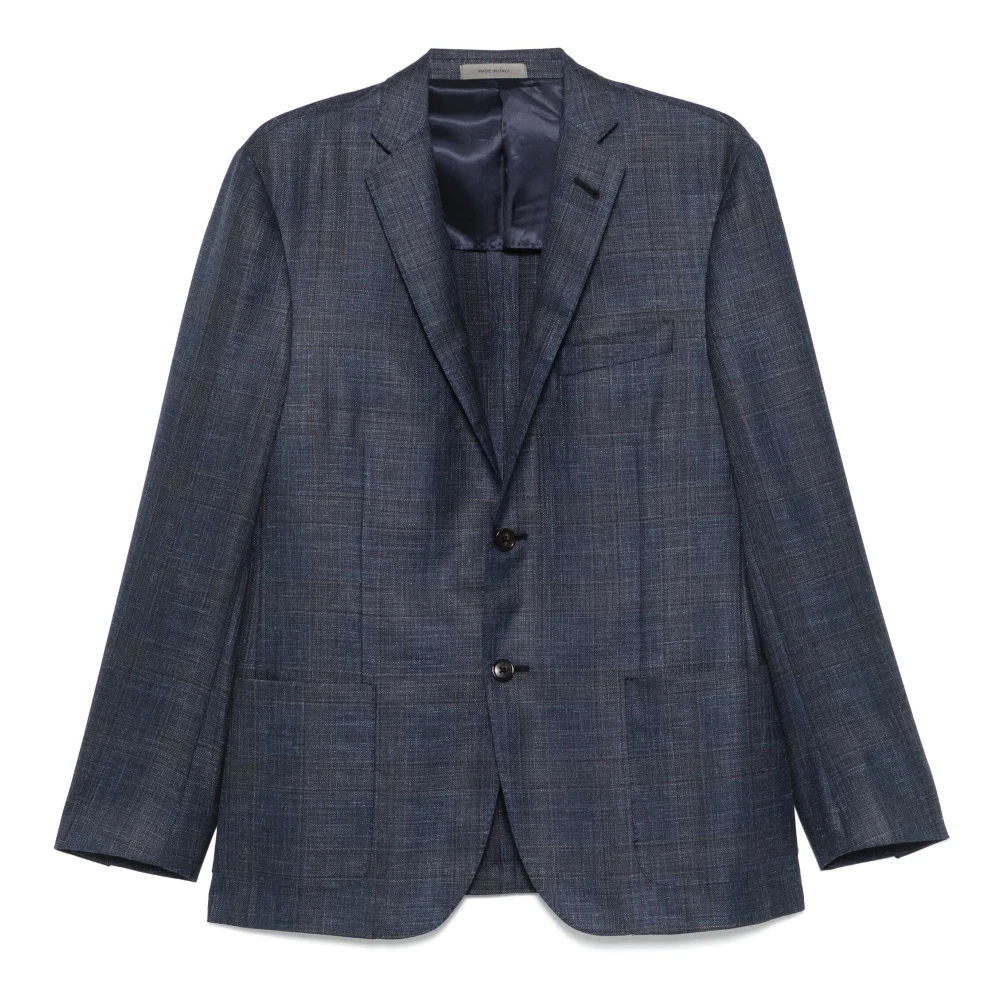 Corneliani Luxe Wol Zijde Linnen Jas Blue Heren