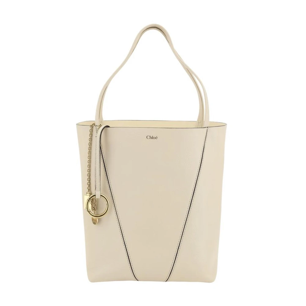 Chloé Gestructureerde leren schoudertas met kettinghanger Beige Dames