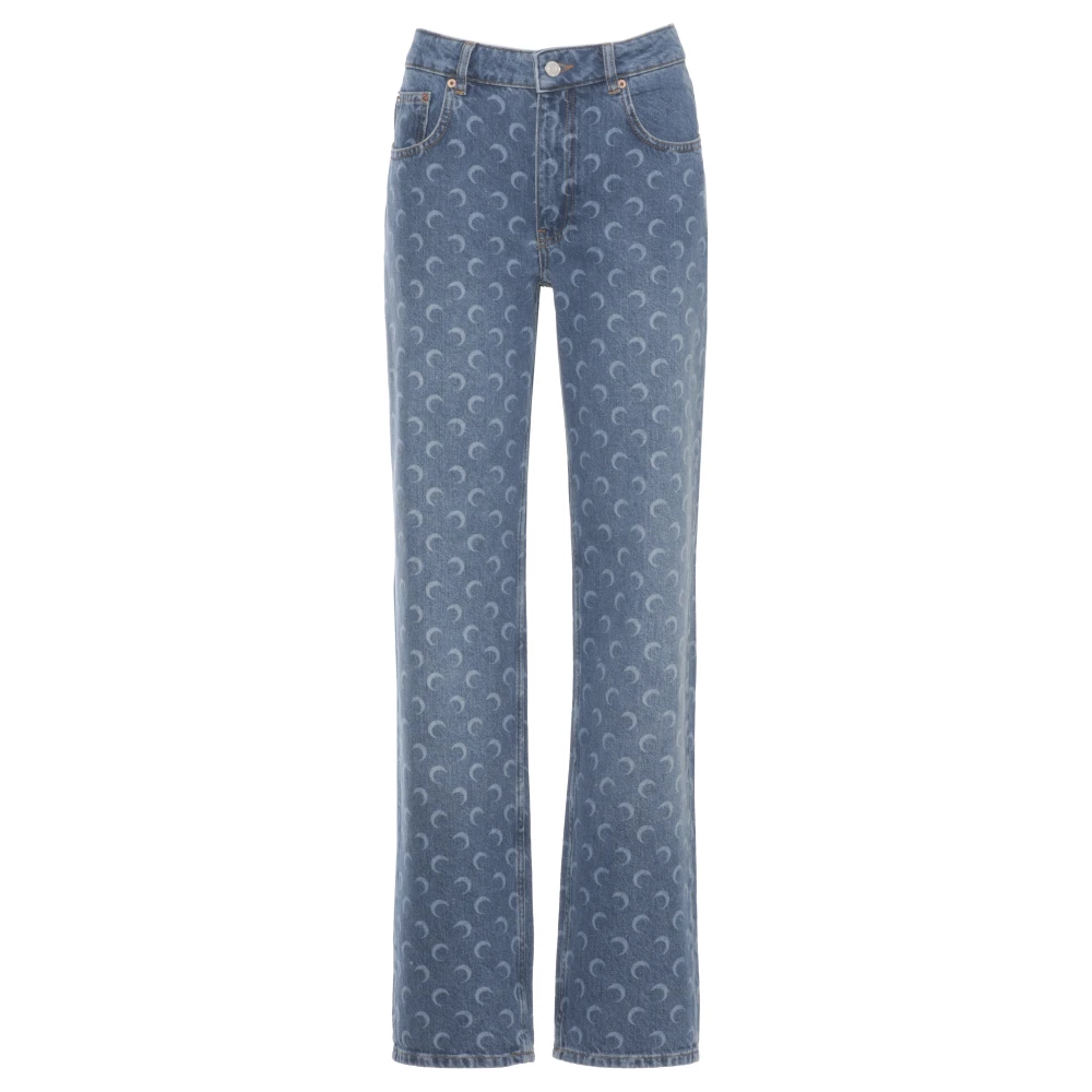 Marine Serre Blue Straight Fit Jeans, Female, M, Moon Laser Straight Jeans