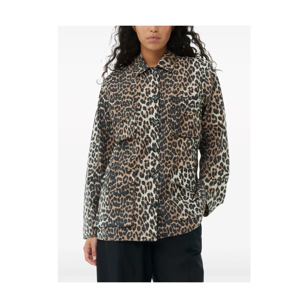 Ganni Luipaardprint Canvas Jas Multicolor Dames