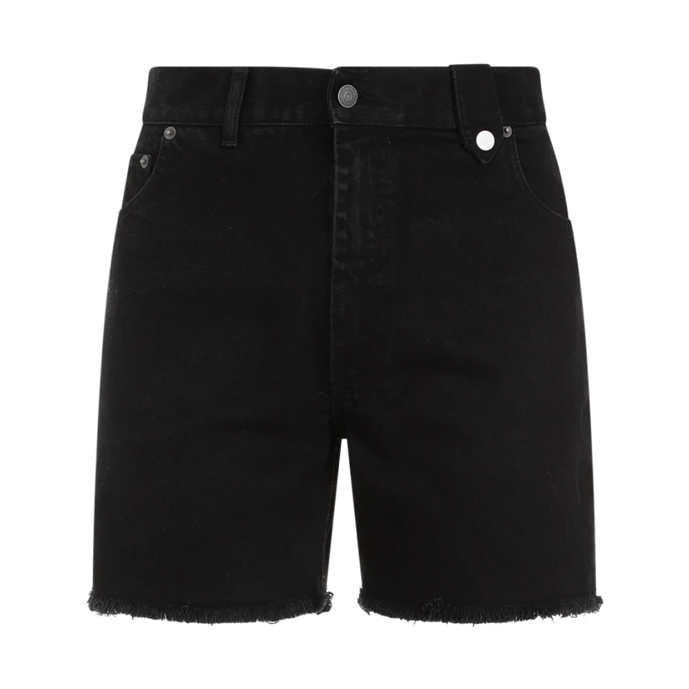 EgonLab Zwarte Denim Shorts Rechte Franje Zoom Black Heren