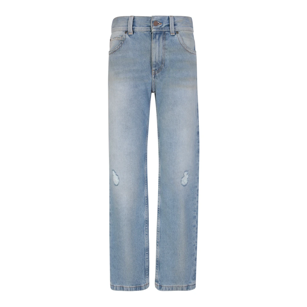 Palm Angels Women's Blue Straight Fit Jeans, W25, Light Cotton Straight Leg Jeans