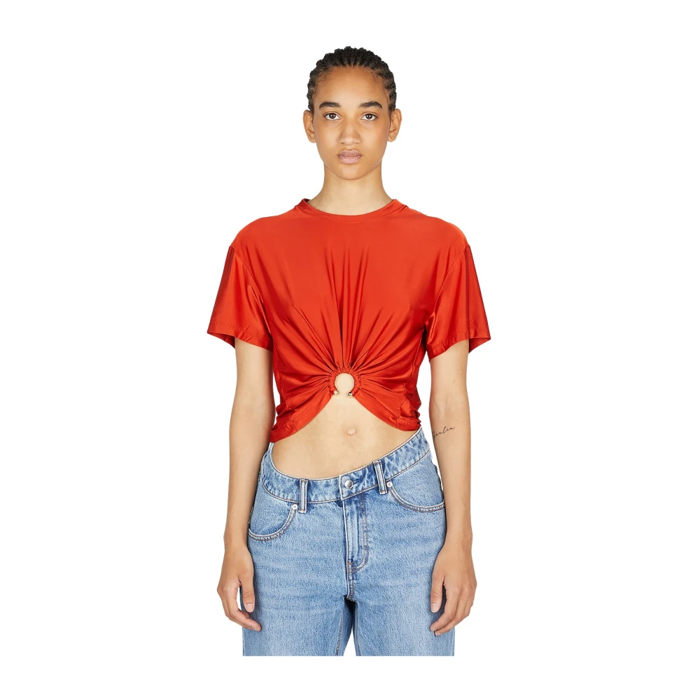 Paco Rabanne Stretch Jersey Front Ring T-Shirt Red Dames