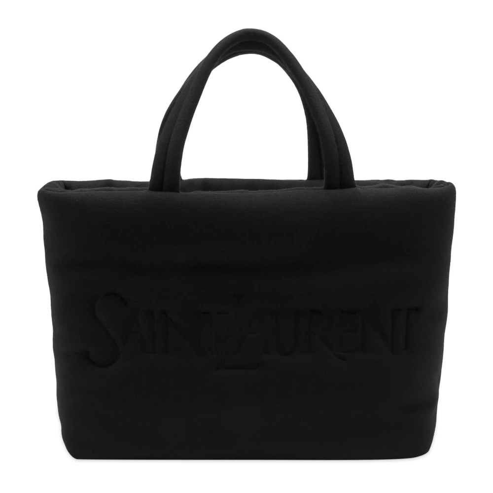 Saint Laurent Zwarte Katoenen Tote Tas Italië Black Heren