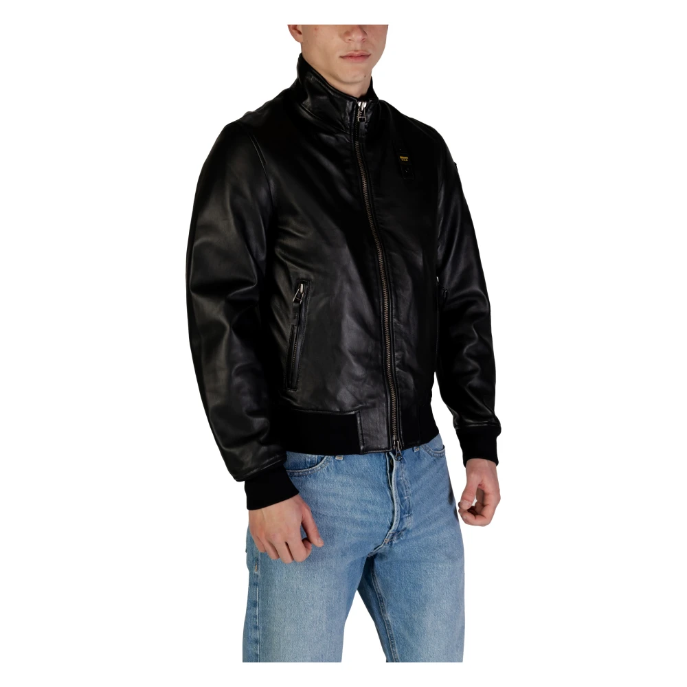 Blauer Leren Herenjassen Lente Zomer Collectie Black Heren