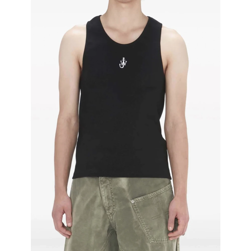 JW Anderson Zwart Geborduurd Hemdje Black Heren