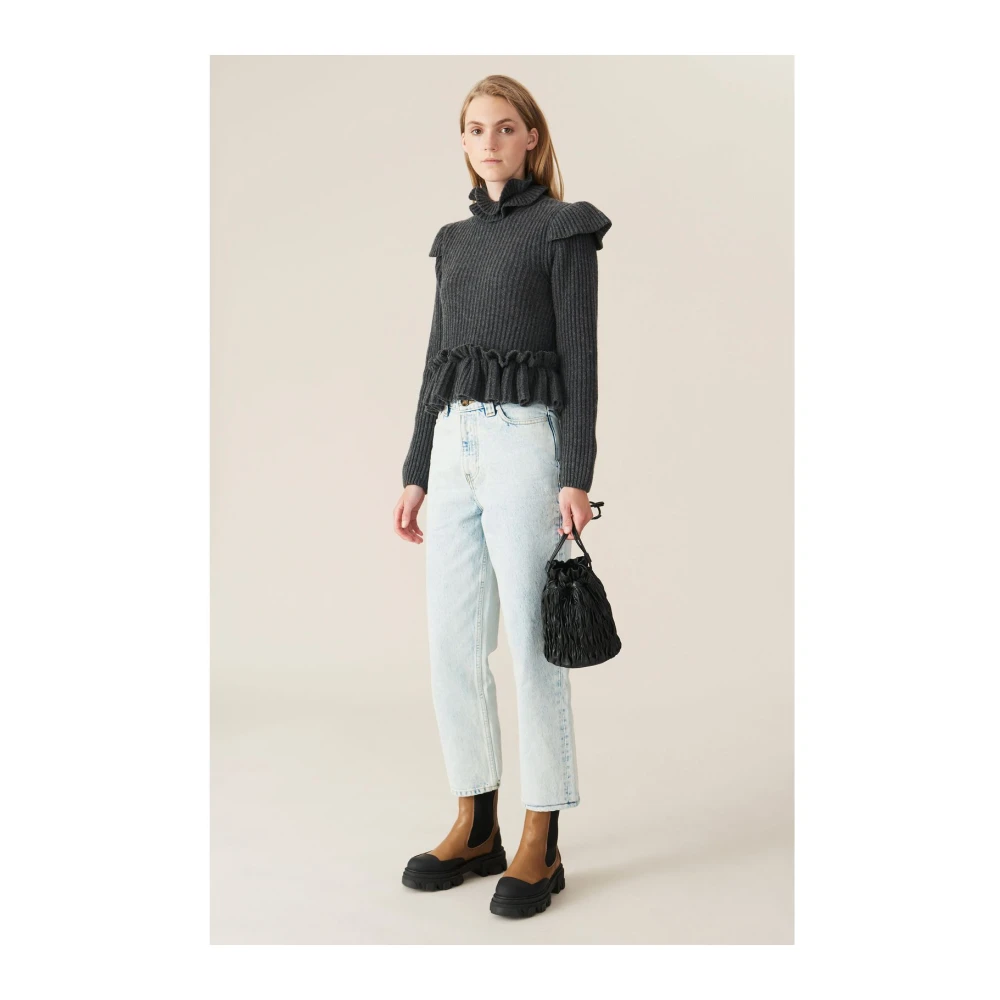 Ganni Acid Wash Cropped Jeans Blue Dames
