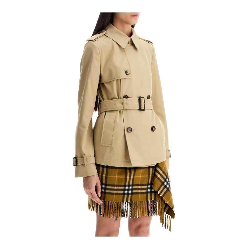Burberry Klassieke Korte Trenchcoat met Riem Beige Dames