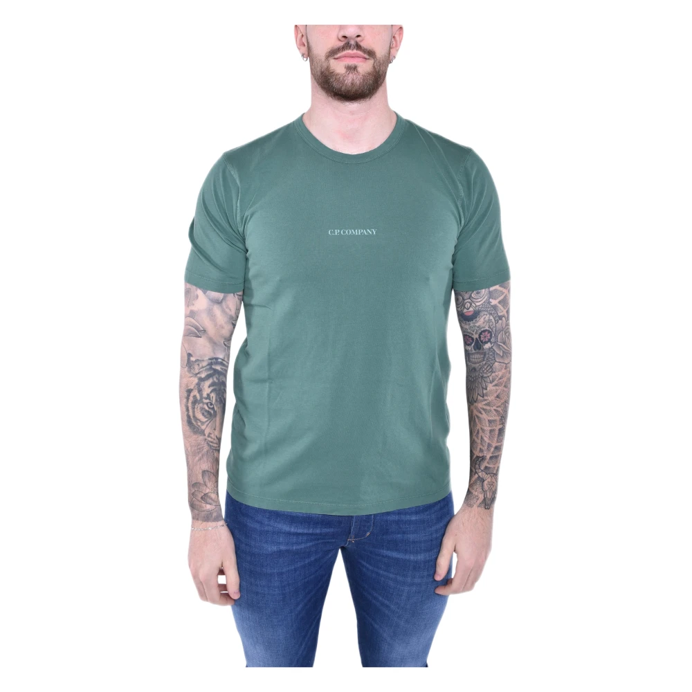 C.p. Company Men's Green T-Shirts, 2XL, Logo Jersey T-Shirt In Resist Dye