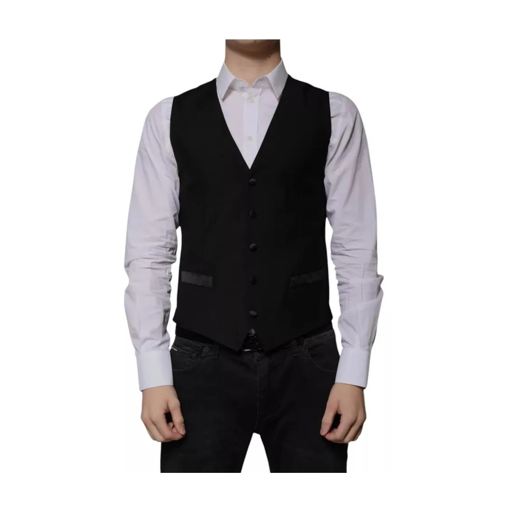 Dolce & Gabbana Mannelijk Zwart Kostuums Heren, M, Wol, Elegante E Formele Vest
