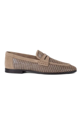 Glittrande Loafers i läder med nätstruktur