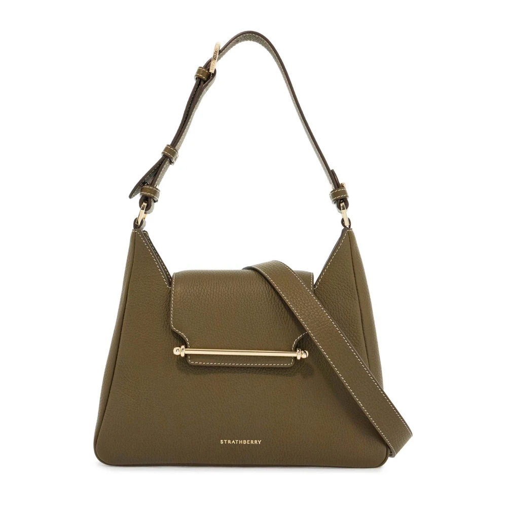 Strathberry Khaki Leren Hobo Tas met Verstelbare Band Green Dames