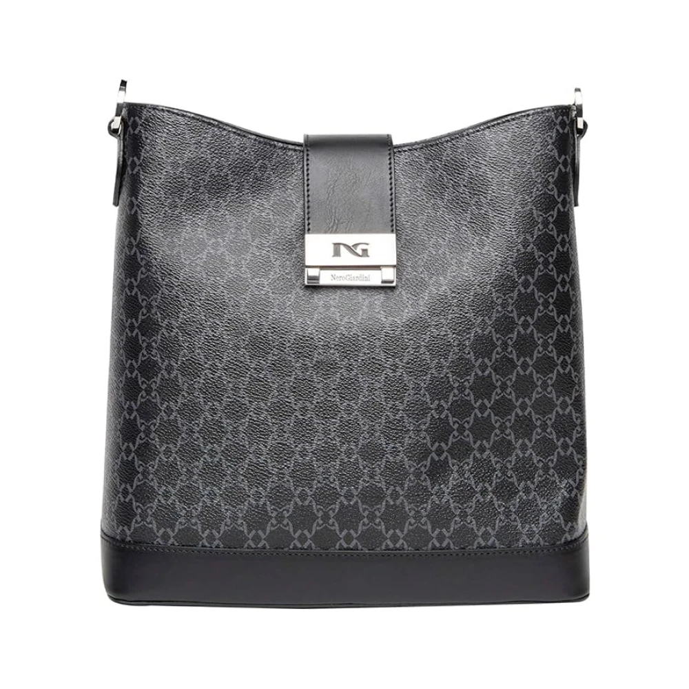 Nerogiardini Zwarte schoudertas met grijs motief Black Dames